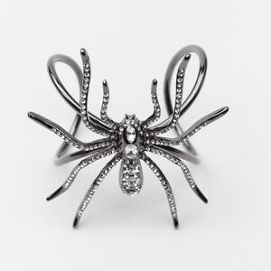 NWOT Zara Anthracite Grey Spider Shaped Metal Bracelet with Rhinestone Appliqués